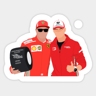 Mick Schumacher presenting Kimi Raikkonen with the pole position award at the 2018 Monza Grand Prix Sticker